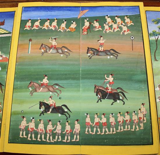 A Burmese parabaik (folding book), painting on card, late 19th century, 41 x 18cm when closed